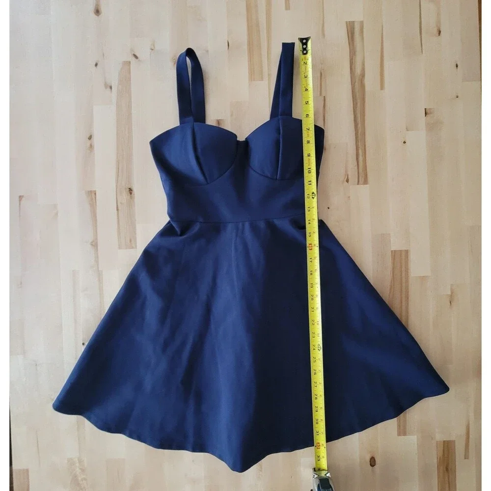 Lulus Lined Sleeveless Skater Dress Navy Blue, Stretch Twirl Party Dance Heart - Picture 3 of 12